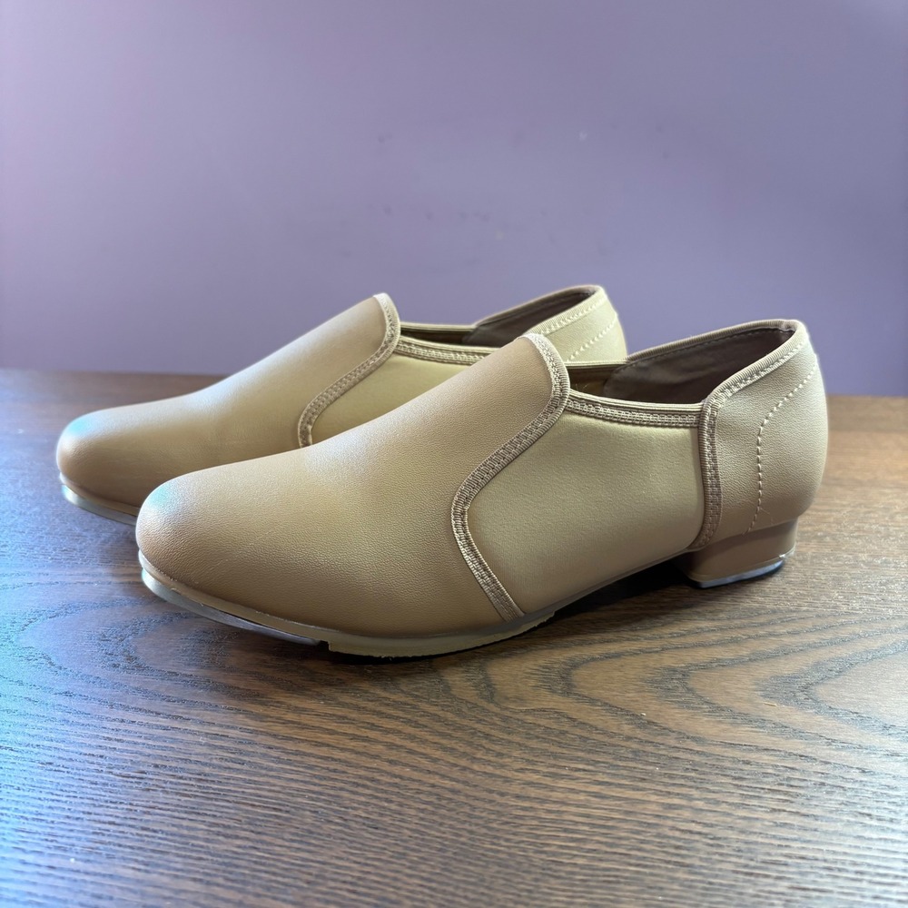 Slip On Tap Shoes Women 5.5A Tan Laceless Dance Shoes Excellent Condition